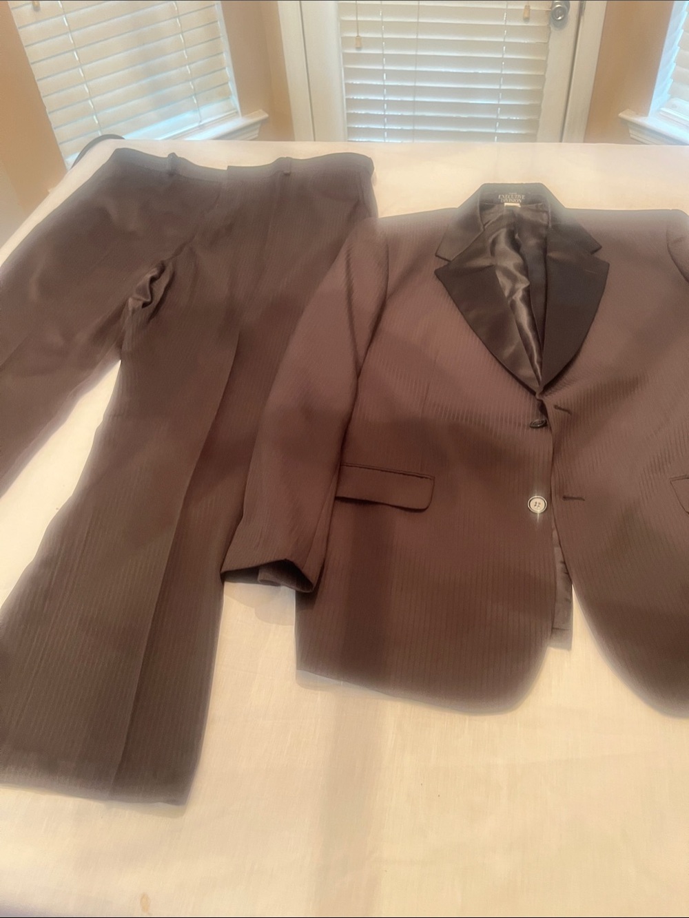 Men's Brown Pinstripe Two-Piece Suit with Satin Lapel